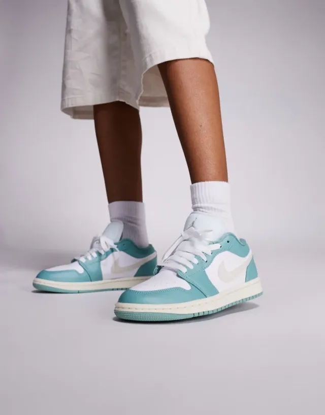 Nike Air Jordan 1 Low Trainers In White And Light Blue