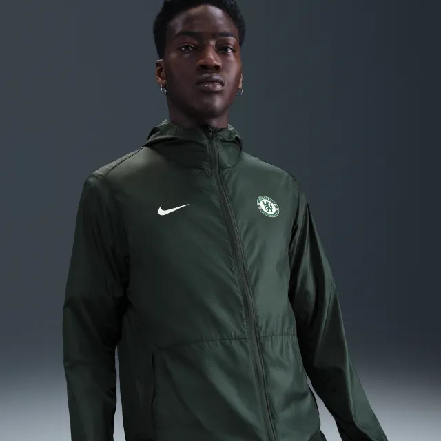 Chelsea F.C. Academy Pro Men's Nike Football Hooded Rain Jacket - Green - Sustainable Materials