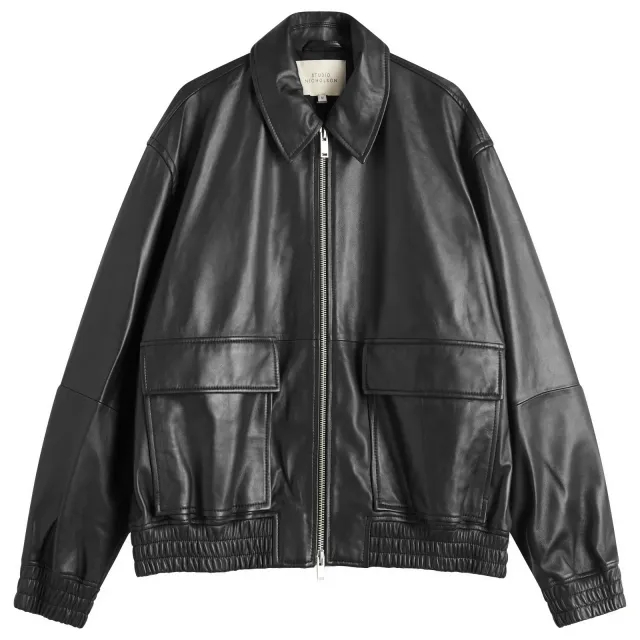 Studio Nicholson Men's Leather Bomber Jacket Black