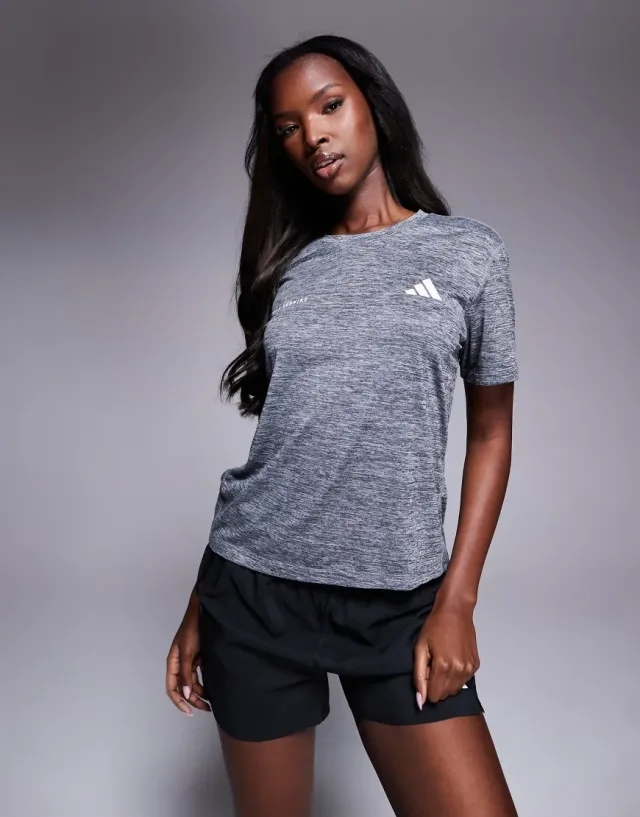 Adidas Running Own The Run T-Shirt In Grey Melange-Black