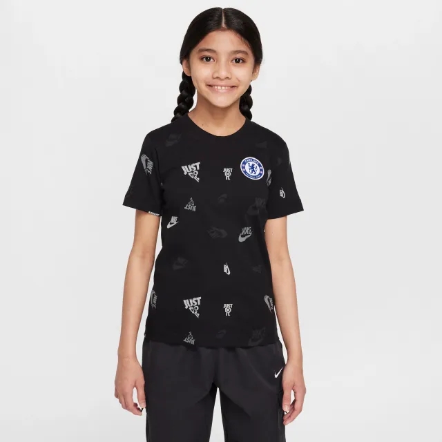 Chelsea F.C. Older Kids' Nike Football Printed T-Shirt - Black - Cotton