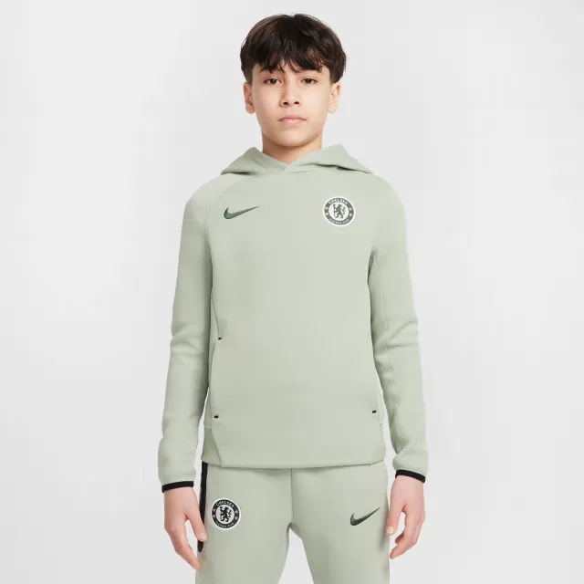 Chelsea F.C. Tech Older Kids' (Boys') Nike Football Fleece Pullover Hoodie - Green - Cotton/Polyester