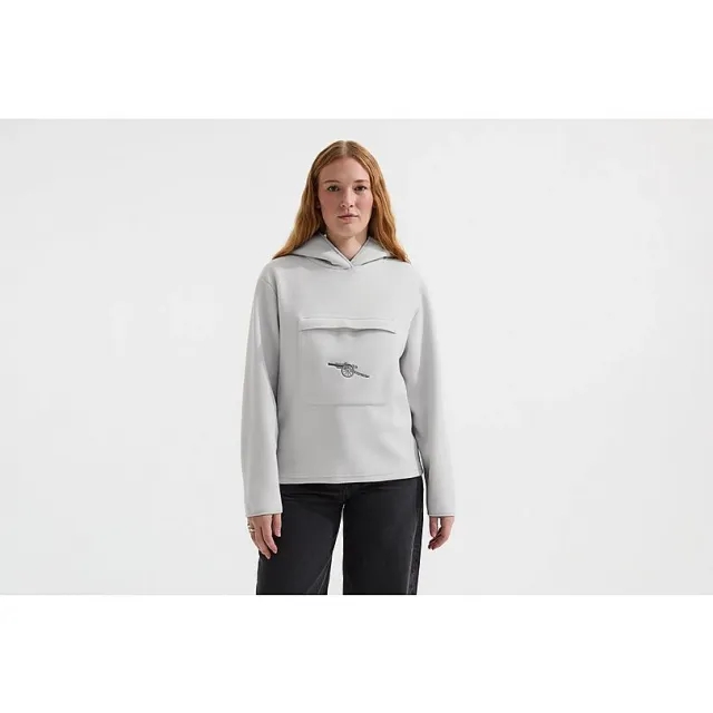 Arsenal Womens Holloway Social Club Grey Fleece Hoodie, Multicolor