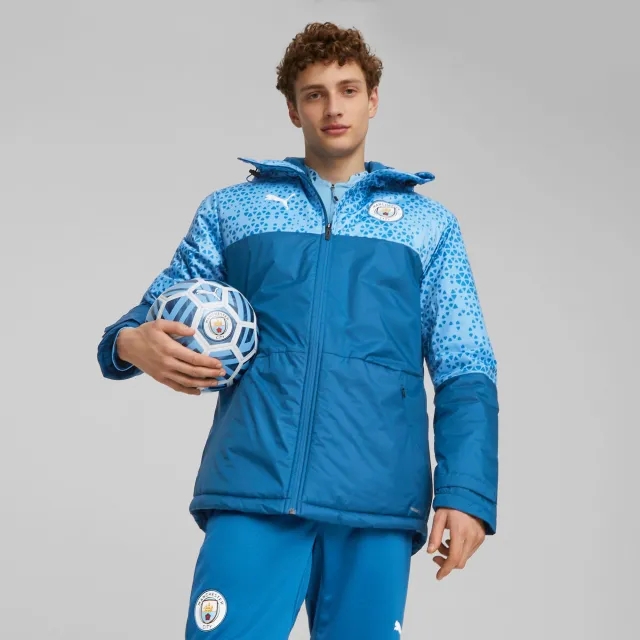 PUMA Manchester City Football Graphic Winter Jacket, Lake Blue/Light Blue, size 3XL