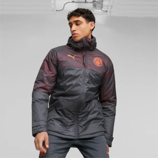 PUMA Manchester City Football Graphic Winter Jacket, Strongray/Aubergine, size 3XL