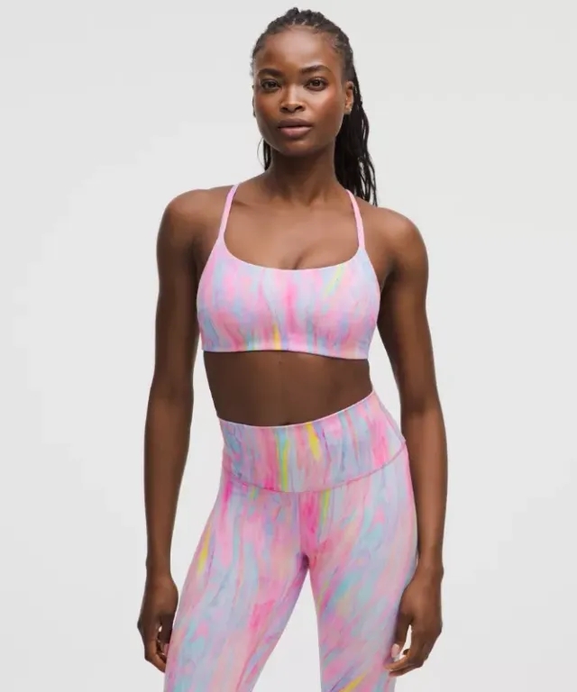 lululemon – Women's Wunder Train Strappy Racer Sports Bra Light Support, C/D Cup – Color Printed – Size 10