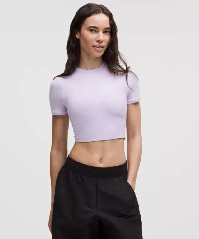 lululemon – Women's Wundermost Ultra-Soft Nulu Crewneck Cropped T-Shirt – Color Purple – Size L