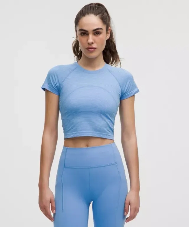 lululemon – Women's Swiftly Tech Cropped Short-Sleeve Shirt 2.0 – Color White/Blue – Size 0