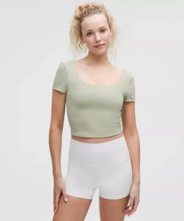 lululemon – Women's Wunder Under SmoothCover Square-Neck T-Shirt – Color Green/Pastel – Size 10