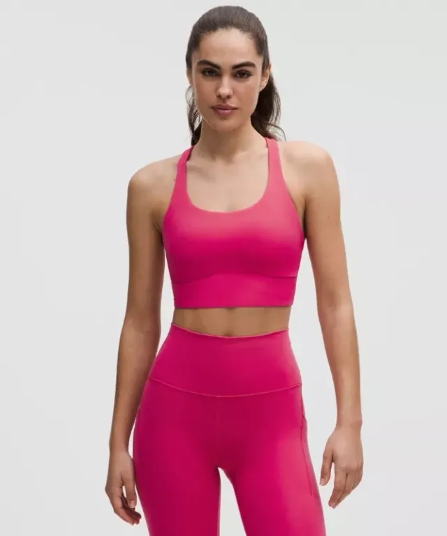 lululemon – Women's Energy Longline Sports Bra Medium Support, B-D Cups Evolve – Color Pink – Size L