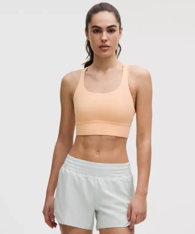 lululemon – Women's Energy Longline Sports Bra Medium Support, B-D Cups – Color Orange – Size 10