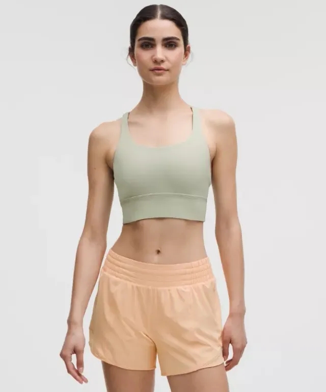 lululemon – Women's Energy Longline Sports Bra Medium Support, B-D Cups – Color Green/Pastel – Size 10