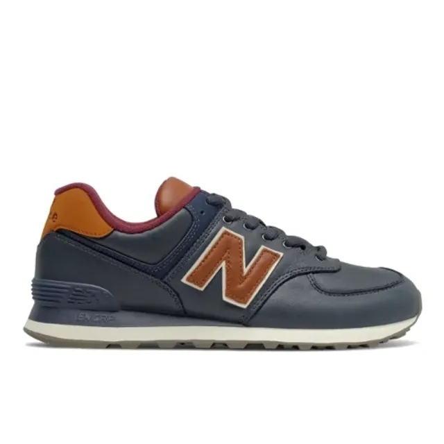New Balance Unisex 574 in Navy/Orange Leather