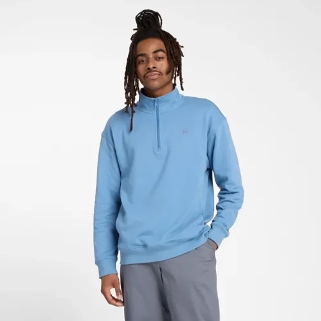 New Balance Men's Athletics Fleece 1/2 Zip in Blue Cotton Fleece