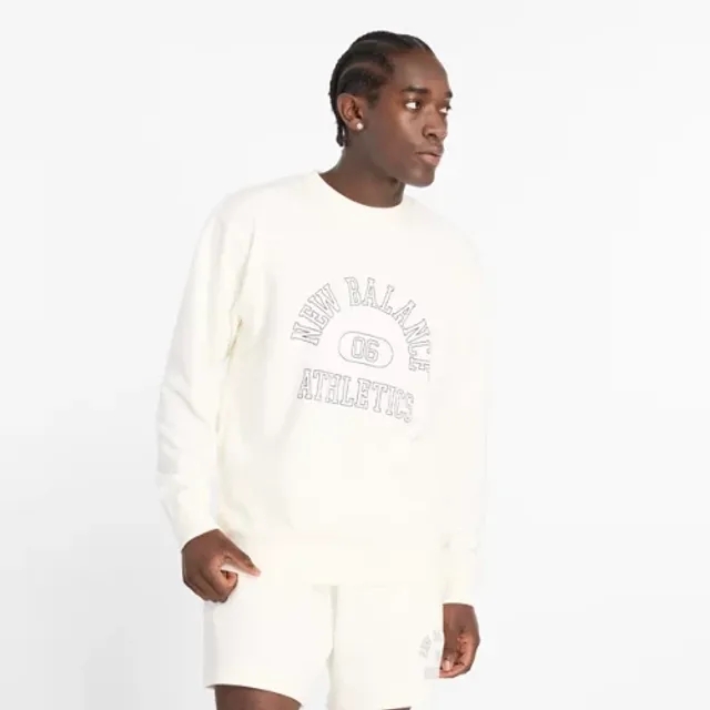 New Balance Men's Graphic Crew in White Cotton Fleece