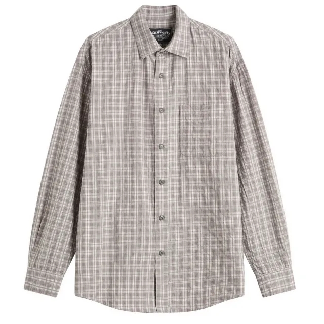 FrizmWORKS Men's Seersucker Check Shirt Gray