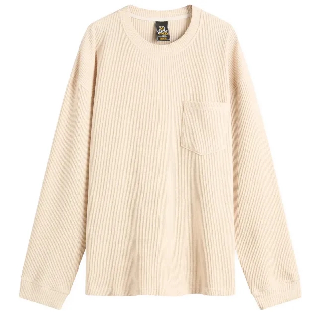 FrizmWORKS Men's Oversized Waffle Pocket Long Sleeve T-Shirt Cream