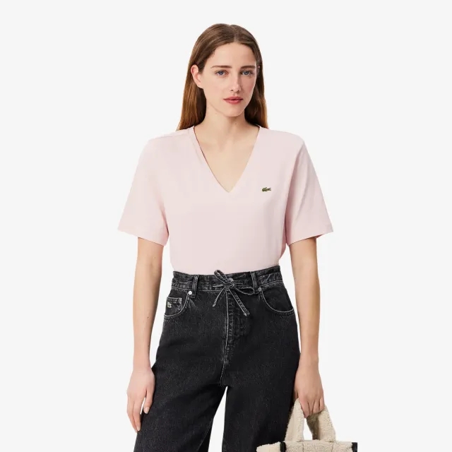 Lacoste Relaxed Fit Soft Cotton V Neck T-shirt - Light Pink