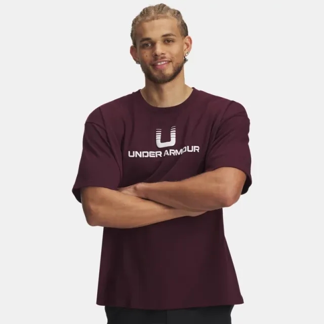 Under Armour  U Logo Heavyweight Men's Short Sleeve Dark Maroon / White L