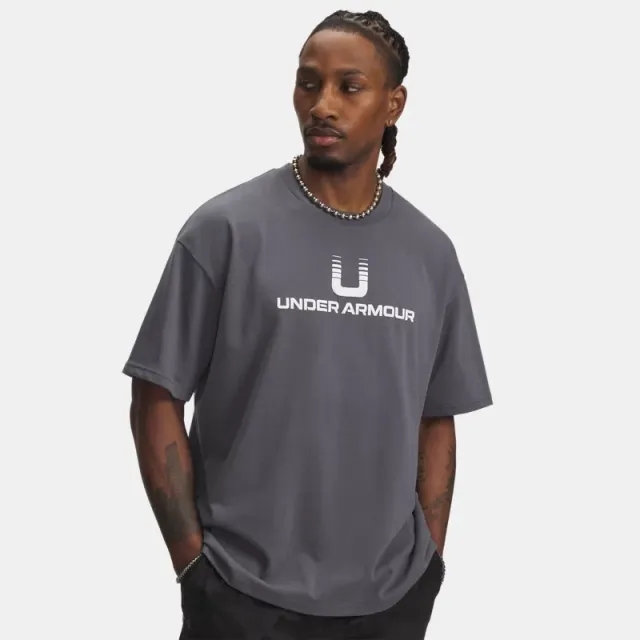 Under Armour  U Logo Heavyweight Men's Short Sleeve Castlerock / White L