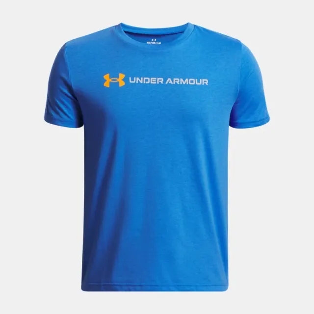 Under Armour  Logo Wordmark Boys' Short Sleeve Blue Atlantis / Mod Gray YXL (63 - 67 in)
