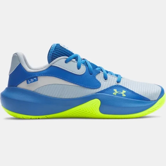 Under Armour  Lockdown 7 Low Unisex Basketball Shoes Blue Calm / Blue Atlantis / High Vis Yellow 9.5