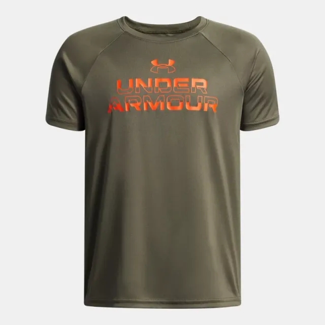 Under Armour  Tech™ Split Wordmark Boys' Short Sleeve Marine OD Green / Orange Base YLG (59 - 63 in)