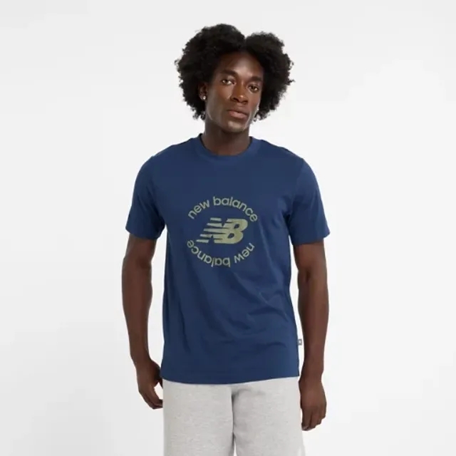 New Balance Men's Sport Round Graphic T-Shirt in Blue Cotton Jersey