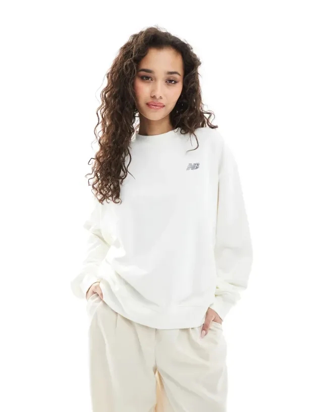 New Balance Women's Sport Essentials French Terry Crew in White Cotton Fleece