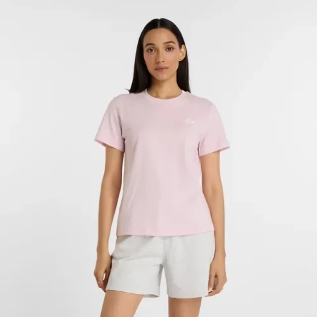 New Balance Women's Sport Essentials Jersey T-Shirt in Pink Cotton Jersey