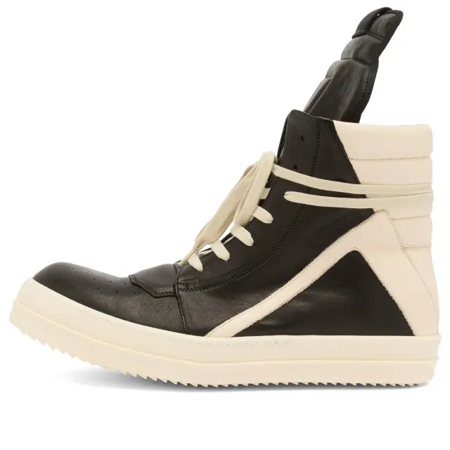 Rick Owens Men's Leather Geobasket Sneakers Washed Indigo/Milk