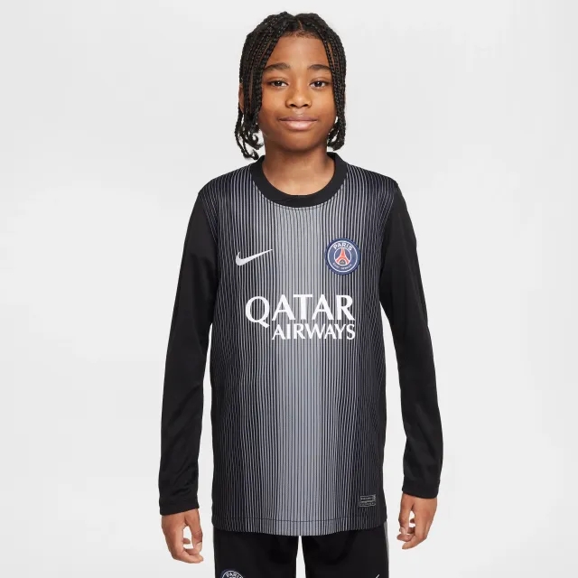 Paris Saint-Germain 2025/26 Stadium Goalkeeper Older Kids' Nike Dri-FIT Football Replica Long-Sleeve Shirt - Black - Recycled Polyester