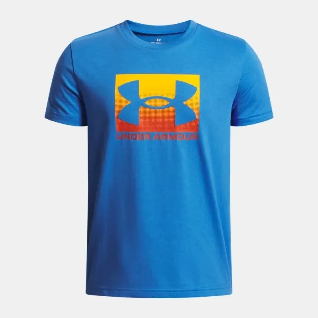 Under Armour  Boxed Sports Boys' Short Sleeve Blue Atlantis / Surplus Orange YXL (63 - 67 in)