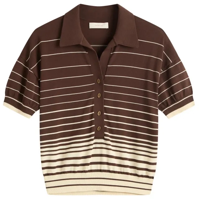 Faithfull The Brand Women's Sable Polo Shirt Accordion Stripe Brown Beige