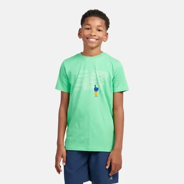 New Balance Boys Chalkboard Graphic in Green Cotton Jersey