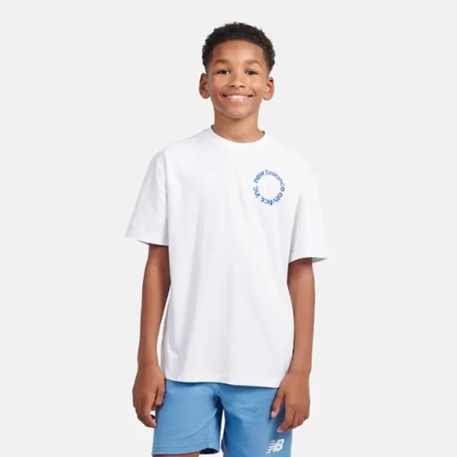New Balance Boys Circular Logo Graphic T-Shirt in White Cotton Jersey