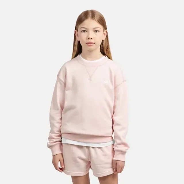 New Balance Girls FT Small Logo Crew in Pink Cotton Fleece