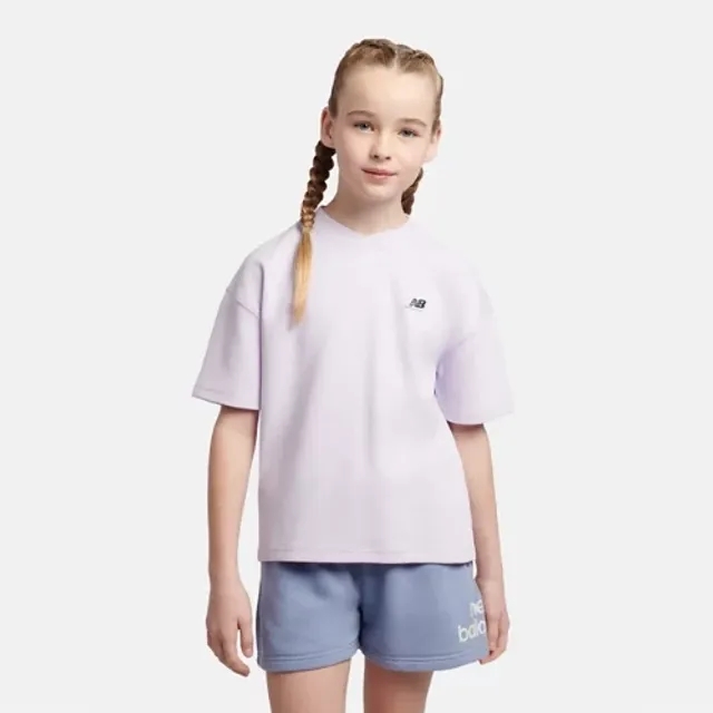 New Balance Girls Premium Cross Neck T-Shirt in Purple Cotton Jersey