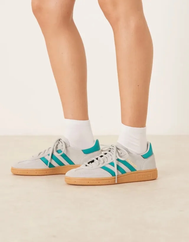 Adidas Originals Handball Spezial Trainers In Grey And Green With Gum Sole