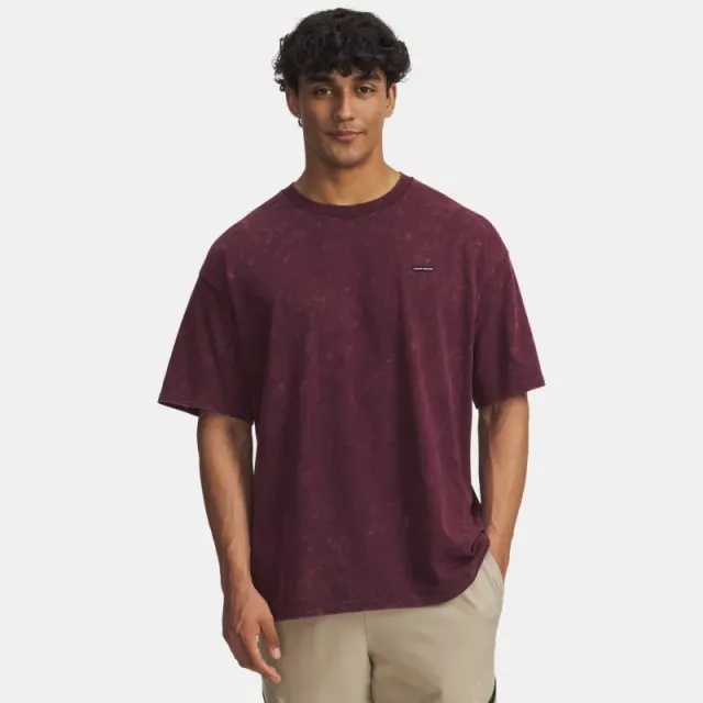 Under Armour  Heavyweight Logo Wash Men's Oversized Short Sleeve Dark Maroon / White S