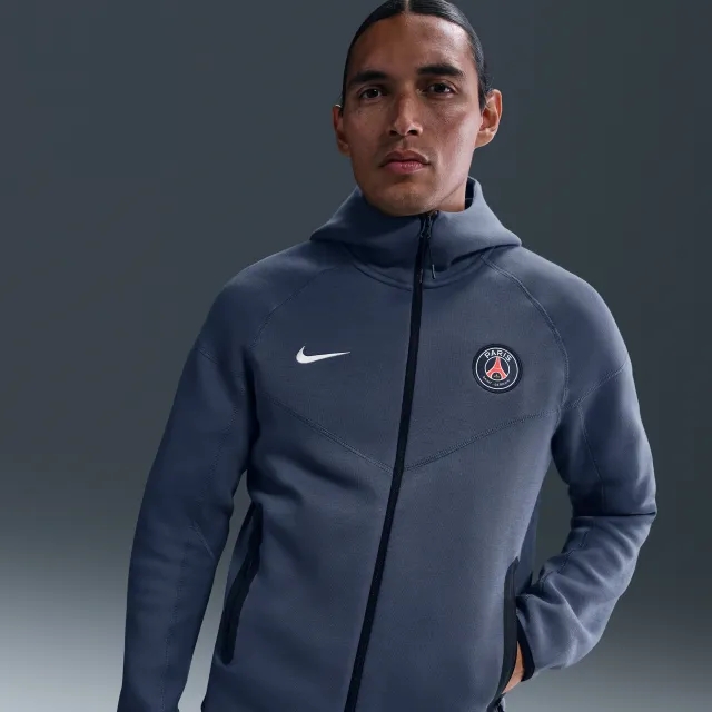 Paris Saint-Germain Tech Windrunner Men's Nike Football Fleece Full-Zip Hoodie - Blue - Cotton/Polyester