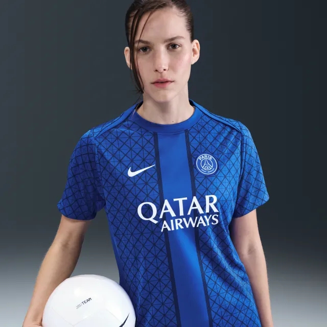 Paris Saint-Germain Academy Pro Home Women's Nike Dri-FIT Football Pre-Match Short-Sleeve Top - Blue - Polyester
