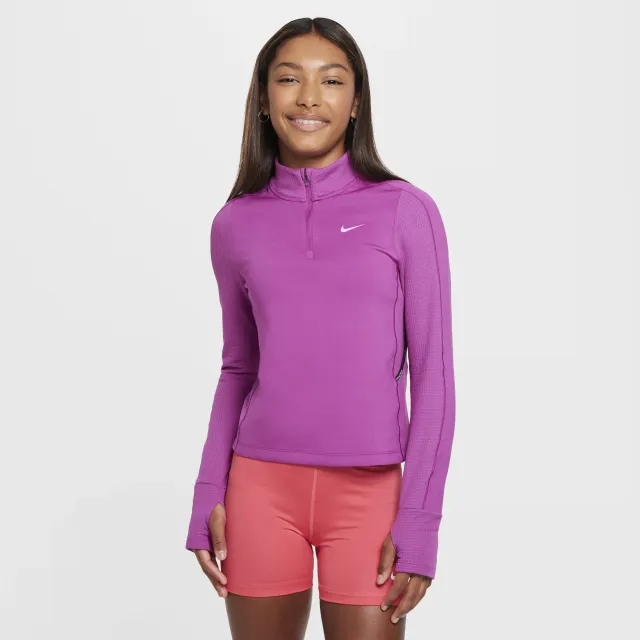 Nike Pro Girls' Therma-FIT 1/2-Zip Top - Purple - Polyester/Elastane