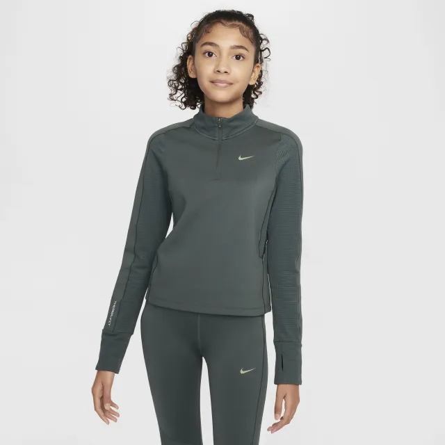 Nike Pro Girls' Therma-FIT 1/2-Zip Top - Green - Polyester/Elastane