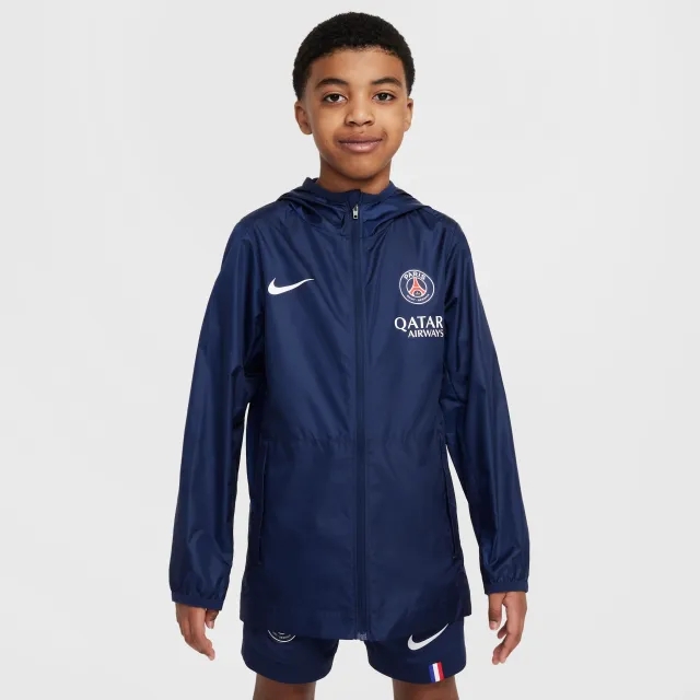 Paris Saint-Germain Academy Pro Older Kids' Nike Football Hooded Rain Jacket - Blue - Polyester