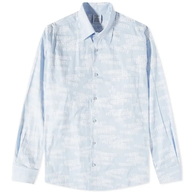 Vetements Men's Stamped Logo Shirt Baby Blue/White
