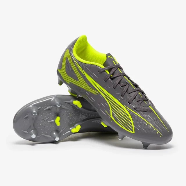 PUMA Ultra 5 Play MxSG Football Boots Unisex, Matte Aged Silver/Yellow Alert/Aged Silver, size 10