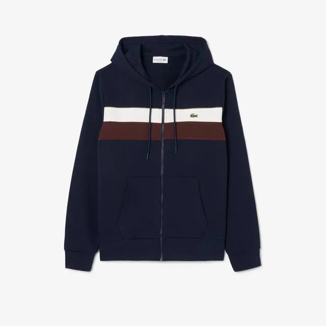 Lacoste Zipped Colour-Block Hoodie - Navy Blue / White / Brown