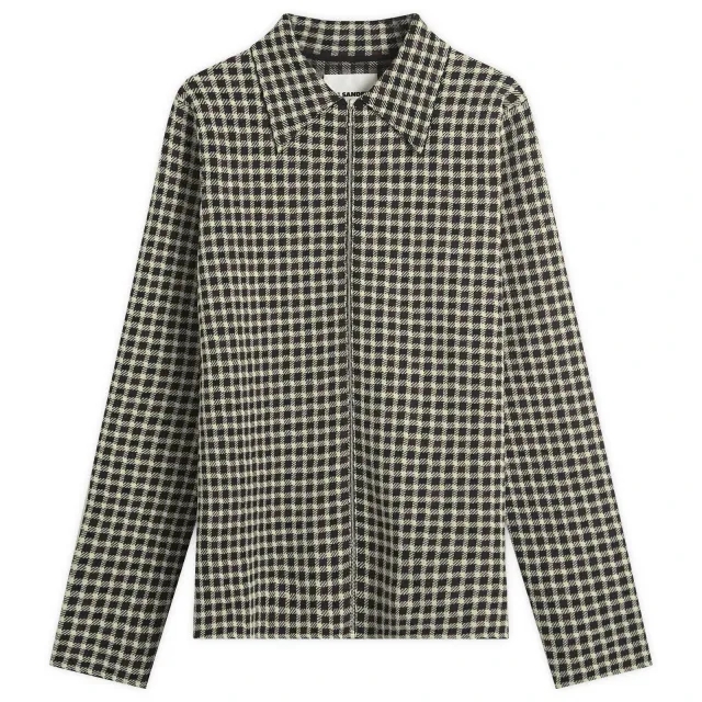 Jil Sander Men's Wool Check Zip Through Dark Grey