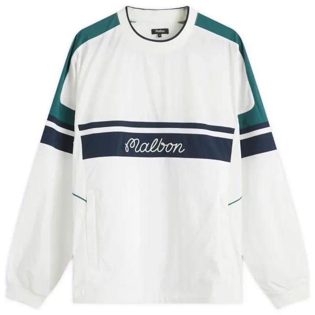 Malbon Men's Sportivia Nylon Popover Jacket White